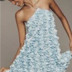 Anthropologie Elegant Blue Floral Dress, size medium, NWT
